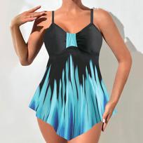 Moteriški paplūdimio drabužiai Vasarinis tankinis Viengarsis maudymosi kostiumėlis Dvidalis bikinis Didelis dydis 1XL mėlyna