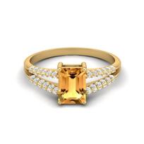 7X5MM Octagon Citrine Gemstone 925 Sterling Silver Gold Plated Solitaire Split Shank Women Wedding Ring 6.5 geltona