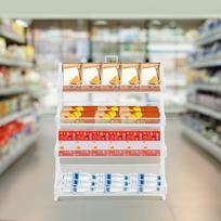 4 pakopų baltas saldainių vitrina - Modernus stalviršio užkandžių organizatorius - Savarankiškai stovintis mažmeninės prekybos stendas saldainiams, skanėstams balta