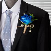 Vestuvių prabangi dirbtinė rožė krūtinės gėlė segė Jaunikio gėlytė ant atlapo aukštos klasės boutonniere miško tema banketo suknelės aksesuaras mėlyna