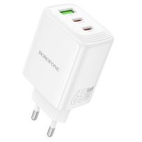 Borofone Wall charger BN32 Cargador GaN – USB + 2xType C – QC 3.0 PD 65W white