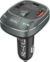 Vention 3-Port USB (C + A + A) Car Charger with FM Transmitter (30W/18W/5W) Black ABS Type