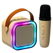 KIK karaoke komplektas su Bluetooth garsiakalbiu, mikrofonu, USB, LED, 6W, smėlio spalvos