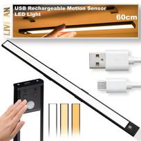 Belaidis prisegamas LED šviestuvas LIVMAN BH-K32 su judesio jutikliu - jutiklinis šviestuvas, 60cm, 3W, įkraunamas per USB, 3 apšvietimo spalvų režimai