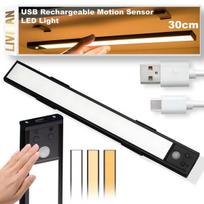 Belaidis prisegamas LED šviestuvas LIVMAN BH-K32 su judesio jutikliu - jutiklinis šviestuvas, 30cm, 3W, įkraunamas per USB, 3 apšvietimo spalvų režimai
