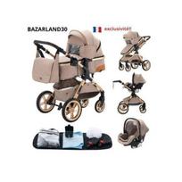 BAZARLAND30. 3 in 1 kūdikio vežimėlis Kombinuotas automobilinis sėdynė Miego lovelė Trio Apvertimas Reguliuojamas Aukštos kokybės nepraduramos ratukai. KAKI