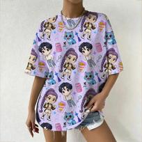 Women's KPop Demon Hunters Graphic T-Shirt Trendy Streetwear Top with Cute Cartoon Character Prints for Fashion Enthusiasts Y2K S