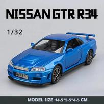 „Wild Speed“ 1/24 „Nissan Skyline GT-R R34“ lydinio automobilio modelis 1/32 JDM kolektyvinis miniatiūrinis „Voiture Diecast Toy Vehicle Boy Home Decor“