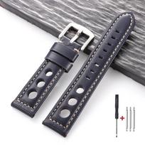 Vintage Cowhide Genuine Leather Watch Strap 20mm 22mm 24mm 26mm Metal Pin Buckle Band Breathable Watchband bracelet belt for men 20mm mėlyna