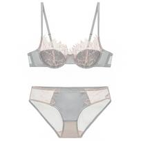Prancūziško nėrinio Push-Up apatinio trikotažo komplektas: Lankelių liemenėlė ir kelnaitės Panties-XL žalia