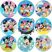 8pcs/Set Friend Theme DIY Diamond Painting Coasters with Holder Anti Slip Wood Drip Mats Crystal Rhinestones Diamond Art Coasters for Adults