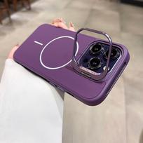 Luxury Silicone for Magsafe Case for iPhone 17 16 15 14 13 12 Pro Max Lens Stand Holder Cover for iPhone Air 16 Plus iPhone 13 Pro violetinė
