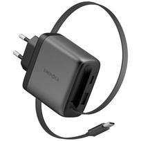 Energea Ampcharge Arc 65 USB-A/USB-C Network Charger + Retractable USB-C Cable PD/PPS/QC3.0 GaN gunmetal