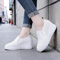 Elegantiški biuro damos pleištukai, batai su plokščia platforma, laisvalaikio, iš natūralios odos, balti batai, pavasaris vasara, pleištiniai kulnai 6 cm 34 balta