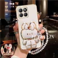 For iPhone 17 16E 17 Air 15 14 13 12 11 Pro Max 16 Plus Rabbit Mirror Holder With Crystal Chain Electroplated Soft Shell For iPhone 17Pro Max