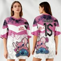 Disney 2026 Stitch MERGAITĖMS Moteriški trumpomis rankovėmis 3D spausdinti marškinėliai apvalia kaklo iškirpte vasariniai didesnių dydžių futbolo marškinėliai kasdieniai vyriški XS