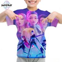 Kpop Demon Hunters Harajuku Anime 3D Print Sports Boy Girl T-shirt Street Fashion Girl Group Hip-hop Children Short-sleeve Top 170