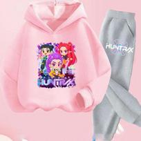 KPop Demonų Medžiotojai Spausdinti Vaikų Drabužiai Y2K Gobtuviniai Džemperiai+Kelnės Sportiniai Rinkiniai Korėjietiško Stiliaus Vaikų Gobtuvinio Džemperio Kostiumas 120