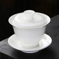 Sheep Fat Jade White Porcelain Gaiwan, Filtered Tea Bowl, Anti Scalding Design, Single Ceramic Tea Cup, Kung Fu Tea Set