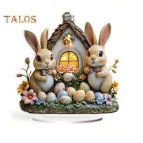 Velykų kiaušinių zuikio ornamentas 2D plokščias akrilo dekoras Animacinio filmo triušio spalvoto kiaušinio ornamentas prie knygų lentynos mantel televizoriaus stovas B