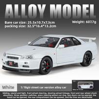 Didelis dydis 1/18 mastelio Nissan GT-R R34 Skyline lydinio automobilio modelis Metalinis žaislinis automobilis berniukams JDM lenktyninio automobilio žaislas Dovana Kolekcionuojamas Pomėgis balta