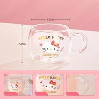 Sanrio vaikiškas stiklinis puodelis kavos puodelis aukšto boro silikatinio stiklo vandens puodelis su rankena Kuromi&Hello Kitty spausdinimu pieno sulčių puodelis 400ml