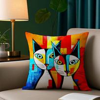 Klasikinė Picasso katės aliejinė pagalvės užvalkalas Trumpas pliušinis spausdintas pagalvės užvalkalas Kvadratiniai dekoratyvinių pagalvių užvalkalai Sofos namų dekoras 12x12Inch red