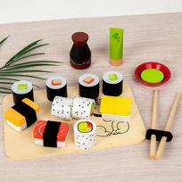Medinis žaidimų namelis vaikams, rinkinys su pjaustomais sushi užkandžiais, lavinantis kūdikio praktinius įgūdžius. Imitacinis virtuvės žaislas