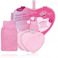 Glov Velvet Lips & Ever Clear Skin Scrubex Set rinkinys (šveitimo pirštinė lūpoms + daugkartiniai makiažo valymo diskeliai) - 1 vnt.