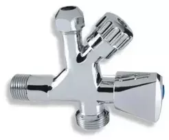 Ferro kampiniai vožtuvai – kombinuotas ragas su vožtuvu skalbimo mašinai 3/8" x 1/2" x 3/4", chromuoti CF5104