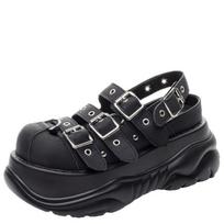 Fashion 7CM Microfiber Leather Sandals Slipper Slip on Women Punk Platform Wedge Fashion Flats Buckle Summer High Brand Flats Shoes 35 juoda