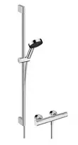 Hansgrohe Pulsify Select S – dušo rinkinys su termostatu, 3 srovių tipais, EcoSmart, chromas 24271000