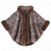 „Boho Print“ šilta dirbtinio kailio skara moterims Minkšta, patogi, stilinga pončo kepuraitė su gobtuvu, negabaritinė kepurė Prabangus kailinis apsiaustas vakariniam vakarėliui one size
