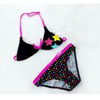 Vasarinis maudymosi kostiumas mergaitėms, dviejų dalių, su žvaigždžių raštu, mergaitiškas bikinis 8 rožinė