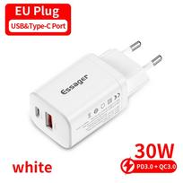 Essager USB Type C greitas įkroviklis 30W QC PD 3.0 Dual Port Mini nešiojamasis adapteris, skirtas iPhone 13 12 IPad Xiaomi greitiems sieniniams įkrovikliams US Plug balta