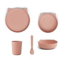 Bambukinis/PLA vaikiškas indų rinkinys Liewood Brody Junior Cat Rose Blush LW13091, 6 mėn+, 4 dalių