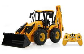 Nuotoliu valdomas ekskavatorius su galiniu krautuvu Jamara JCB, oranžinis