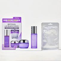 Veido priežiūros rinkinys su retinoliu RETINOL with BAKUCHIOL (kremas, serumas, 3 kaukės)