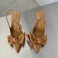 Madingos 2025 m. vasaros prekės ženklo moteriškos slingback basutės su kulnu Madingos su lankeliu Smailus pirštas Įsispiriami Moteriški elegantiški bateliai-pumpai 35 chaki