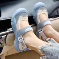 Fashion Ugly Sandals 2024 summer new Korean version of thick-soled casual soft-soled shallow sports canvas shoes 35 mėlyna
