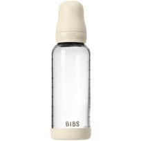 BIBS Baby Glass Bottle Silicone buteliukas nuo pilvo dieglių su silikoniniu laikikliu Ivory 240 ml