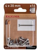 Medsraigčiai KOELNER, 4 x 20 mm, įleidžiama galva, nerūd. plieno A2, 16 vnt., PZ