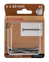 Medsraigčiai KOELNER, 4 x 60 mm, įleidžiama galva, nerūd. plieno A2, 6 vnt., PZ