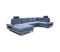 Išskleidžiama kampinė U formos apmušta sofa-lova AVESTA su daiktų laikymo vieta, mėlyna