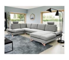 Išskleidžiama U formos kampinė apmušta sofa AVESTA, pilka, su talpia daiktadėže