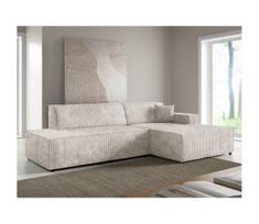 Išskleidžiama L formos dešininė kampinė sofa-lova TERAMO, smėlio spalvos, su patalynės dėže
