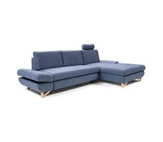 Išskleidžiama apmušta L formos kampinė sofa AVESTA su patalynės dėže, dešinė, mėlyna