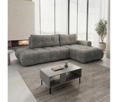 Išskleidžiama kampinė apmušta sofa su patalynės dėže, L formos, ALMADA, dešinės pusės, pilka