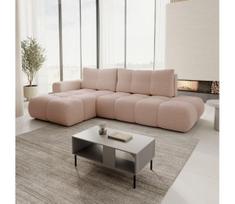 Išskleidžiama kairinė L formos apmušta kampinė sofa ALMADA, rožinė, su daiktadėže