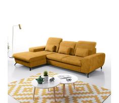 Išskleidžiama apmušta kampinė sofa-lova su talpia daiktadėže, L formos ALTA, kairinė, geltona